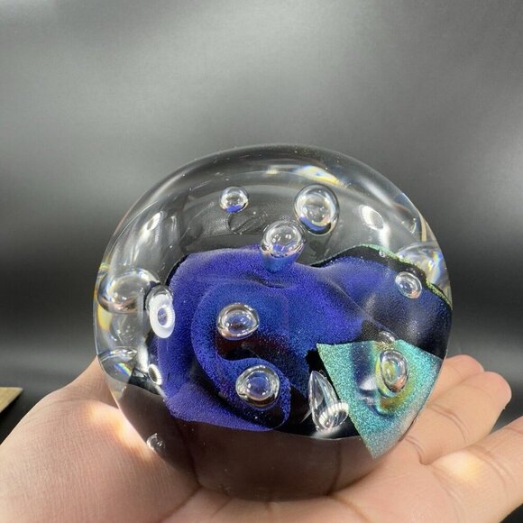 1976 Dichroic Art Glass Paperweight Round Multicolor Signed S65 Hand Blown Glass - Picture 15 of 16